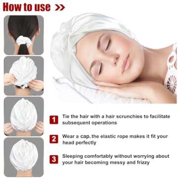 Geyoga 6 Pcs Reusable Large Silk Bonnet and Silk Scrunchies Set for Women's Hair Care and Sleeping (Pink, White, Rose Gold)