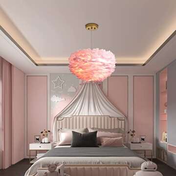 Maxax Nordic Feather Chandeliers, 3 Lights Modern Romantic Ceiling Haning Lamp, Pink Creative Art Feather Shade Chandelier, for Girls Room, Bedroom, Living Room, Dining Room, 17.7 inch