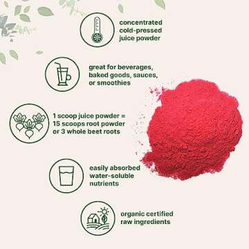 Micro Ingredients Organic Beet Root Powder, 1 Pound, Cold Pressed and Water Soluble, Beet Juice Pre-Workout Concentrated Powder, Energy & Immune System Support, Non-GMO
