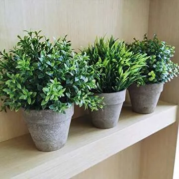 3 Pack Mini Potted Plants Artificial Eucalyptus Green Grass Greenery in Pots Small Houseplants 9.1" Tall for Indoor Office Tabletop Décor Centerpiece