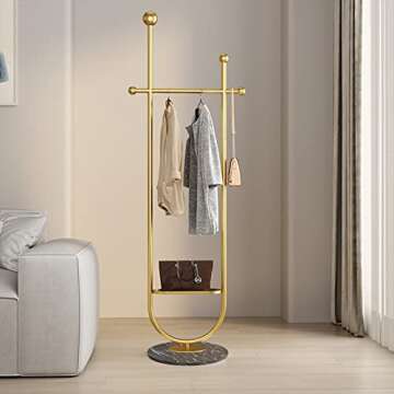 Gold Clothing Rack with Marble Base for Stylish Organization