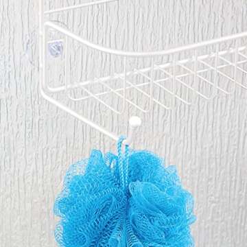 mDesign Extra Wide Metal Wire Over The Bathroom Shower Door Caddy, Hanging Storage Organizer with Built-in Hooks and Baskets on 2 Levels for Shampoo, Body Wash, Loofahs, Rust Resistant - White