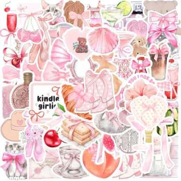 100PCS Aesthetic Stickers,Coquette Girly Stickers Pack,Pink Bow Stickers,Laptop Water Bottles Scrapb...