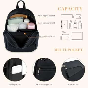 ECOSUSI Mini Backpack for Women Girls Cute Bowknot Small Backpack Purse Ladies Leather Bookbag Satchel Bag, with Charm Tassel Black