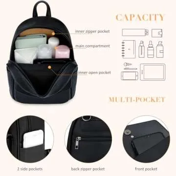 ECOSUSI Mini Backpack for Women Girls Cute Bowknot Small Backpack Purse Ladies Leather Bookbag Satchel Bag, with Charm Tassel Black