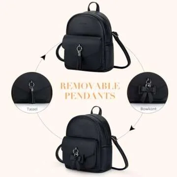 ECOSUSI Mini Backpack for Women Girls Cute Bowknot Small Backpack Purse Ladies Leather Bookbag Satchel Bag, with Charm Tassel Black