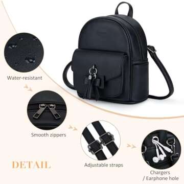 ECOSUSI Mini Backpack for Women Girls Cute Bowknot Small Backpack Purse Ladies Leather Bookbag Satchel Bag, with Charm Tassel Black