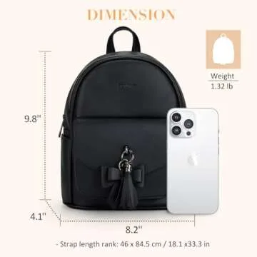 ECOSUSI Mini Backpack for Women Girls Cute Bowknot Small Backpack Purse Ladies Leather Bookbag Satchel Bag, with Charm Tassel Black