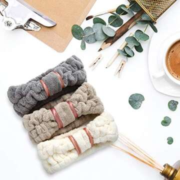 DOOBO 3 Pack Spa Headbands Microfiber SkinCare Face Wash Headband Facial Headband Makeup Towel Headbands for Women for Washing Face(White, Gray, Khaki)