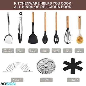AOSION 13'' Carbon Steel Wok - 12 Piece Set for All Stoves