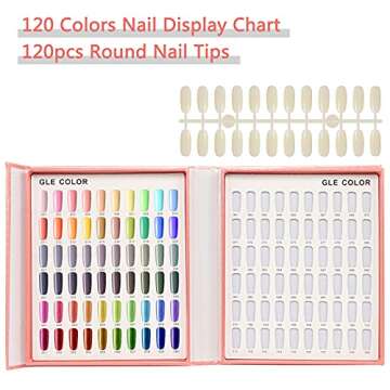 Vcedas Nail Gel Color Card Book 120 Colors Nail Chart Display Gel Polish with 120PCS Natural False Nail Tips for Nail Art Showing Books
