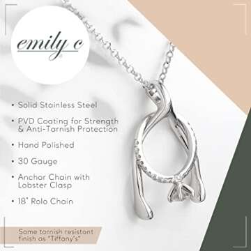 Emily C Ring Holder Necklace - Stainless Steel Ring Keeper Necklaces - Women & Men Wedding Ring Holder Necklace - Cute Necklace Jewelry for Women, Wife, Nurse, Doctor - Wishbone Ring Necklace Holder