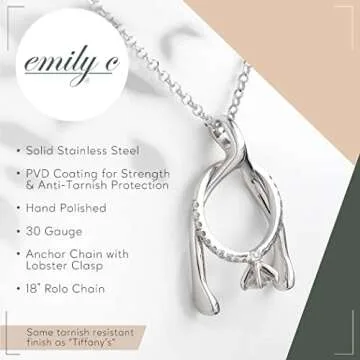 Emily C Ring Holder Necklace - Stainless Steel Ring Keeper Necklaces - Women & Men Wedding Ring Holder Necklace - Cute Necklace Jewelry for Women, Wife, Nurse, Doctor - Wishbone Ring Necklace Holder