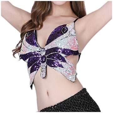Mocure Butterfly Sequin Crop Top for Parties and Raves