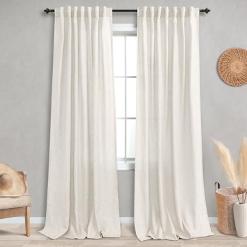 KOUFALL 90 Inch Curtains Long for Living Room, Sheer Linen Semi Light Filtering Custom Made Curtains...