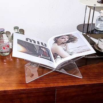 ZOEY Small Clear Acrylic Book Holder - A Versatile Display Stand for All Your Book Needs - Perfect for Kitchen, Living Room, and Coffee Table Books - Hands-Free and Stylish Addition to Your Home Decor