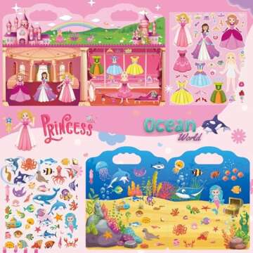 2 Set Reusable Sticker Books for Kids, Princess&Ocean Sticker Books for Kids,Toddler Sticker Books, ...