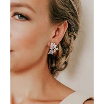 SWEETV Bridal Wedding Earrings for Brides Bridesmaid, Marquise Rose Gold Cubic Zirconia Rhinestone C...