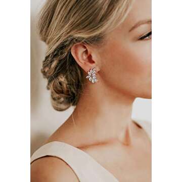 SWEETV Bridal Wedding Earrings for Brides Bridesmaid, Marquise Rose Gold Cubic Zirconia Rhinestone Cluster Earrings for Women, Prom