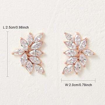 SWEETV Bridal Wedding Earrings for Brides Bridesmaid, Marquise Rose Gold Cubic Zirconia Rhinestone Cluster Earrings for Women, Prom