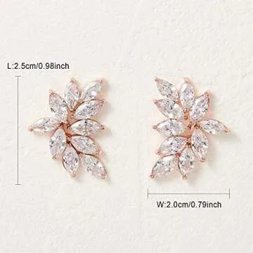 SWEETV Bridal Wedding Earrings for Brides Bridesmaid, Marquise Rose Gold Cubic Zirconia Rhinestone Cluster Earrings for Women, Prom