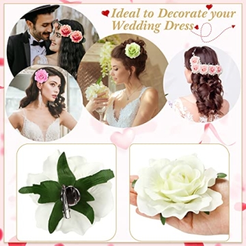 30 Packs 4 Inch Flower Hair Clip Rose Hair Accessories Floral Hairpin Brooch Hair Flowers Pin Flower Brooch for Bridal Headpiece Accessories Wedding(Multicolor)