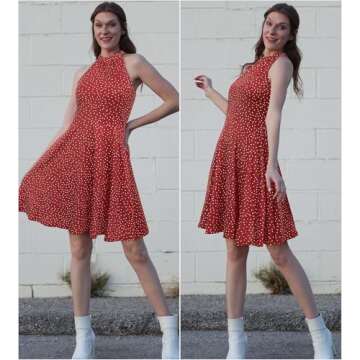 OUGES Women's Summer Dresses Floral Sundresses Halter Neck Casual Sundress Graduation Derby Dress 2025(Floral-38,M)