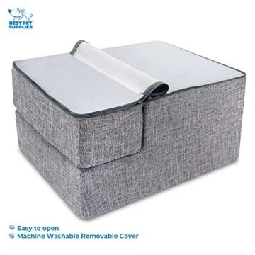 Best Pet Supplies Foldable Foam Pet Steps for Small Dogs and Cats, Portable Ramp Stairs for Couch, Sofa, and High Bed Climbing, Non-Slip Balanced Indoor Step Support, Paw Safe - Ash Gray Linen,3-Step