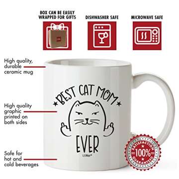 Christmas Gifts For Cat Lovers, Funny Cat Mom Gift Mug Themed Cup.Crazy Cat Lady Lover Stuff Things Women Novelty Coffee Cups Mugs.Best Ever Cats Middle Finger Flicking Off Unique Catlover presents.