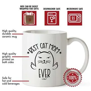 Christmas Gifts For Cat Lovers, Funny Cat Mom Gift Mug Themed Cup.Crazy Cat Lady Lover Stuff Things Women Novelty Coffee Cups Mugs.Best Ever Cats Middle Finger Flicking Off Unique Catlover presents.
