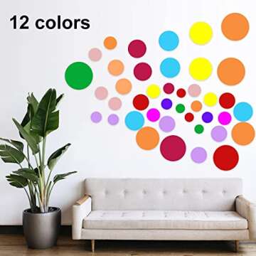 264 Pieces Polka Dot Wall Decals Circles Decals for Wall Vinyl Dots Stickers Set for Room Kids Bedroom Nursery Playroom Classroom Decor Graphic Decals Stickers 7 Different Size（12 Colors）