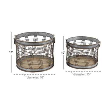 Deco 79 36776 Farmhouse Basket Planters, 16" W x 13" H, Gray, Brown