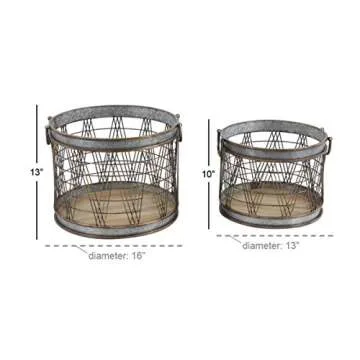 Deco 79 36776 Farmhouse Basket Planters, 16" W x 13" H, Gray, Brown