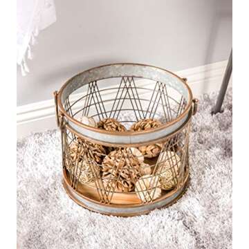 Deco 79 36776 Farmhouse Basket Planters, 16" W x 13" H, Gray, Brown