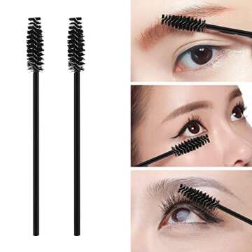 100 Pcs Disposable Mascara Wands, Eyebrow Spoolies Brush for Eyelash Extensions, Lash Brushes with Container (Black)