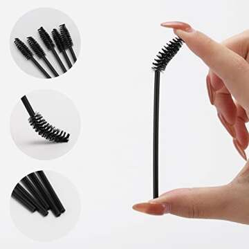 100 Pcs Disposable Mascara Wands, Eyebrow Spoolies Brush for Eyelash Extensions, Lash Brushes with Container (Black)