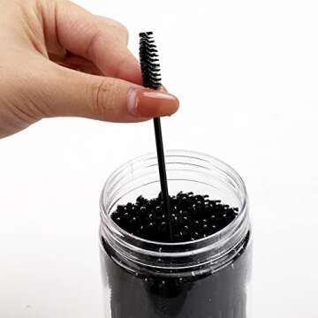 100 Pcs Disposable Mascara Wands, Eyebrow Spoolies Brush for Eyelash Extensions, Lash Brushes with Container (Black)
