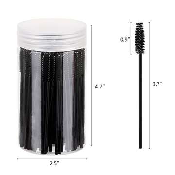 100 Pcs Disposable Mascara Wands, Eyebrow Spoolies Brush for Eyelash Extensions, Lash Brushes with Container (Black)
