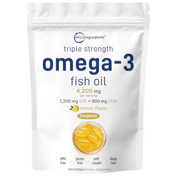Micro Ingredients Triple Strength Omega 3 Fish Oil Supplements 4200mg Per Serving – Burpless & Del...