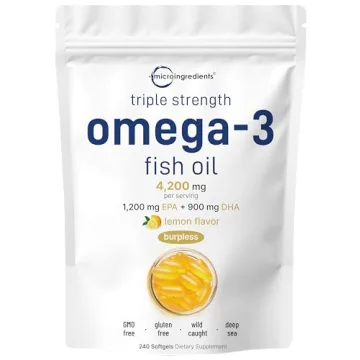 Micro Ingredients Triple Strength Omega 3 Fish Oil Supplements 4200mg Per Serving – Burpless & Del...