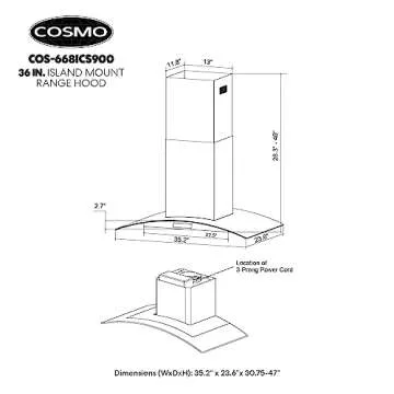 COSMO 36" Lumin Collection Range Hood 380 CFM