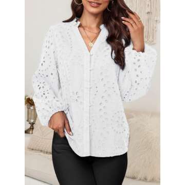 Dokotoo Long Sleeve Button Down Shirts for Women V Neck T Tshirts Womens Fall Tops 2024 Teacher Outf...