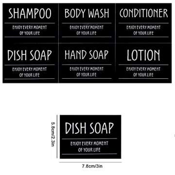 Printed Bathroom Labels Set 24PCS Waterproof Refillable Bottles Stickers for Dish Soap Body Wash Con...