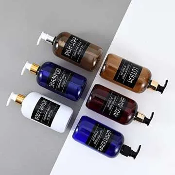 Printed Bathroom Labels Set 24PCS Waterproof Refillable Bottles Stickers for Dish Soap Body Wash Conditioner Shampoo Display