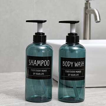 Printed Bathroom Labels Set 24PCS Waterproof Refillable Bottles Stickers for Dish Soap Body Wash Conditioner Shampoo Display