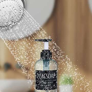 Printed Bathroom Labels Set 24PCS Waterproof Refillable Bottles Stickers for Dish Soap Body Wash Conditioner Shampoo Display