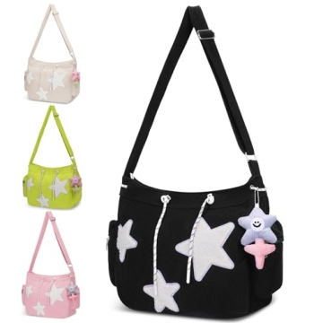 Cute Tote Bag for Women | Aesthetic Hobo Shoulder Purse | Y2K Star Zipper Messenger Bag