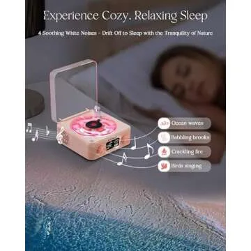 Faitio Waves Vinyl Bluetooth Speaker, Vinyl Record Player Style Speaker with Ocean Sound White Noise, Retro Bluetooth Speaker with Ambient Light, Mini Record Player Cute Speaker, Pink