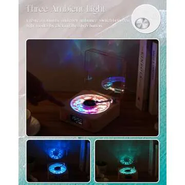 Faitio Waves Vinyl Bluetooth Speaker, Vinyl Record Player Style Speaker with Ocean Sound White Noise, Retro Bluetooth Speaker with Ambient Light, Mini Record Player Cute Speaker, Pink