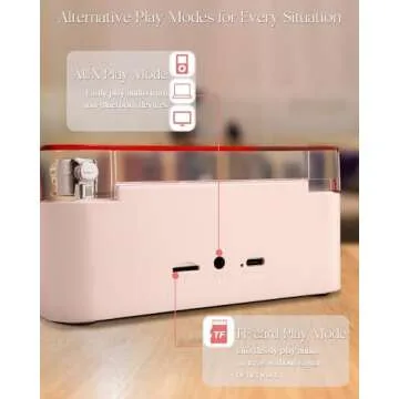 Faitio Waves Vinyl Bluetooth Speaker, Vinyl Record Player Style Speaker with Ocean Sound White Noise, Retro Bluetooth Speaker with Ambient Light, Mini Record Player Cute Speaker, Pink